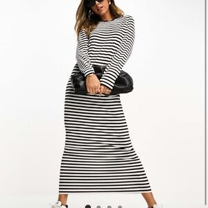 ASOS DESIGN long sleeve maxi t-shirt dress in stripe